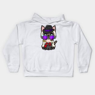 Funny siamese cat is playing the drums Kids Hoodie